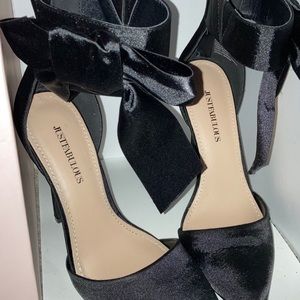 Satin bow heels